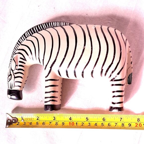 Handmade Zebra Figurine Wooden Hand Carved Decorative Safari Animal 7" Striped M - Picture 7 of 8